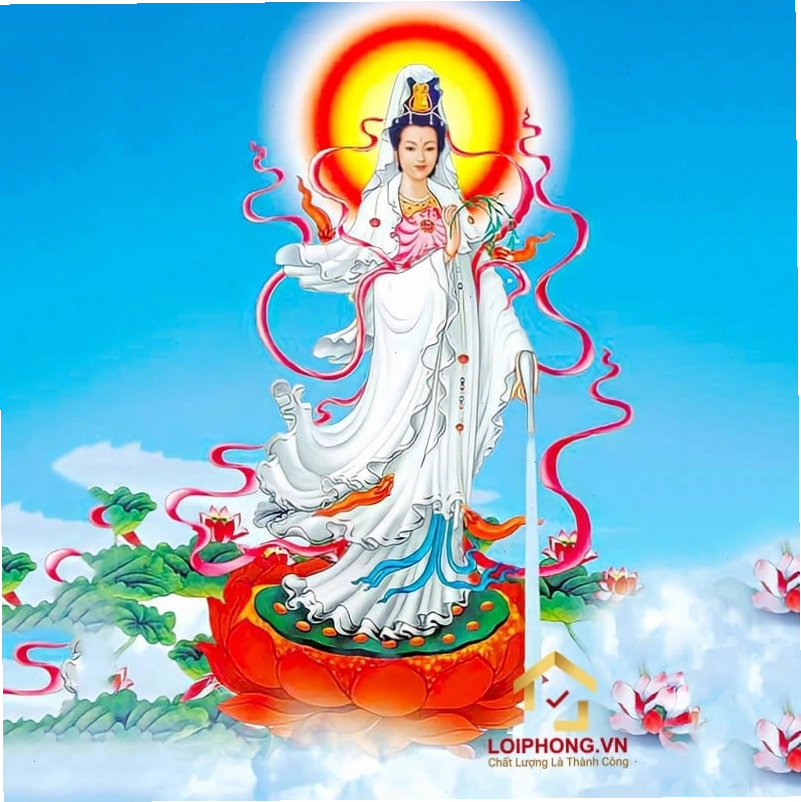 Hình ảnh Phật Quan Âm dáng đứng trên đài sen