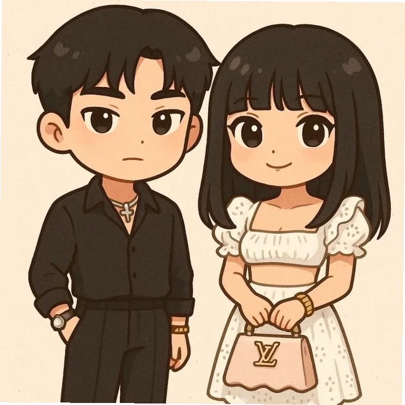 Hình chibi cặp đôi dễ thương ngồi trên xích đu