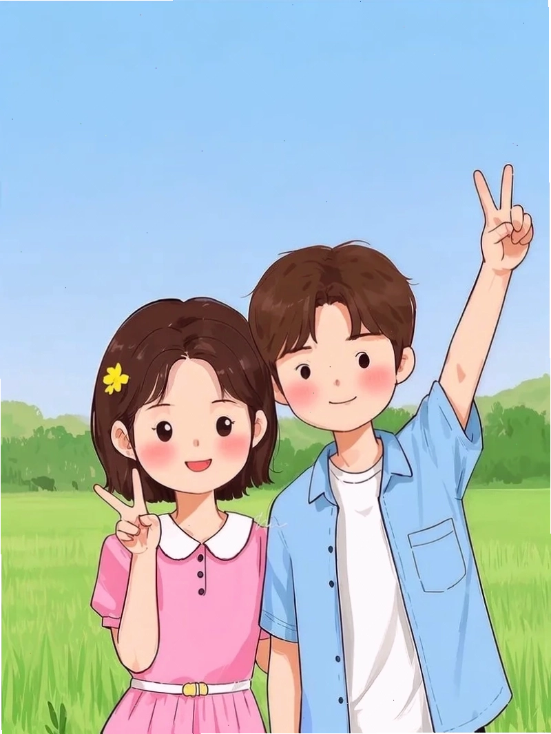 Hình chibi đôi lãng mạn dưới ánh đèn lung linh