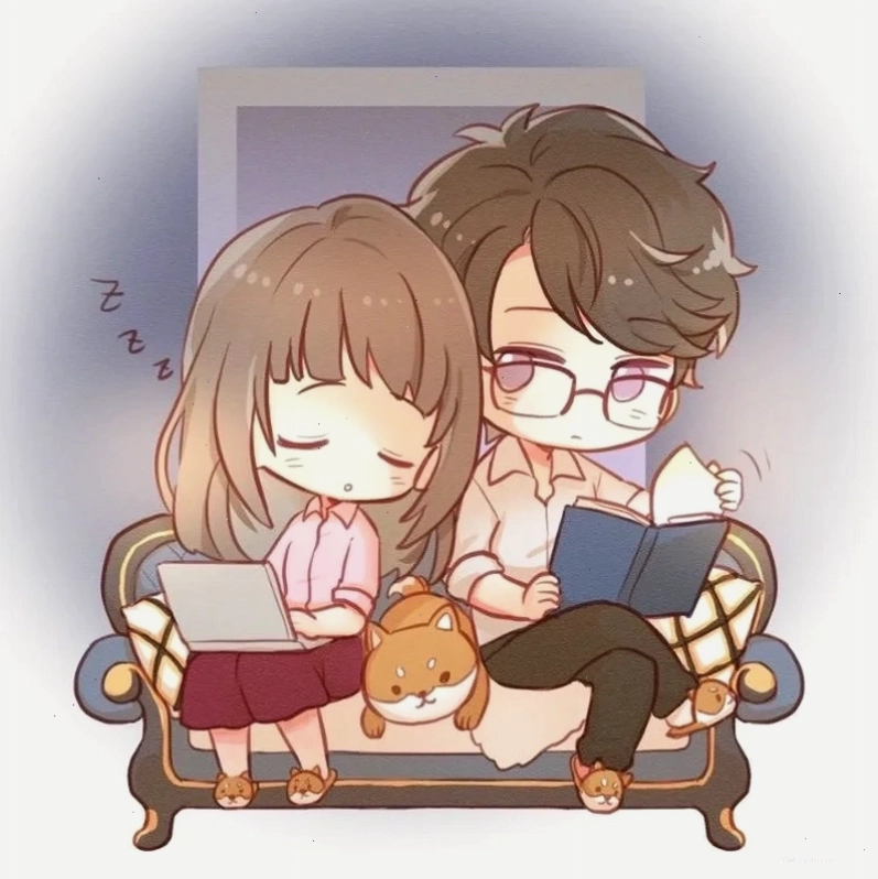 Hình chibi đôi ngộ nghĩnh với trang phục học sinh