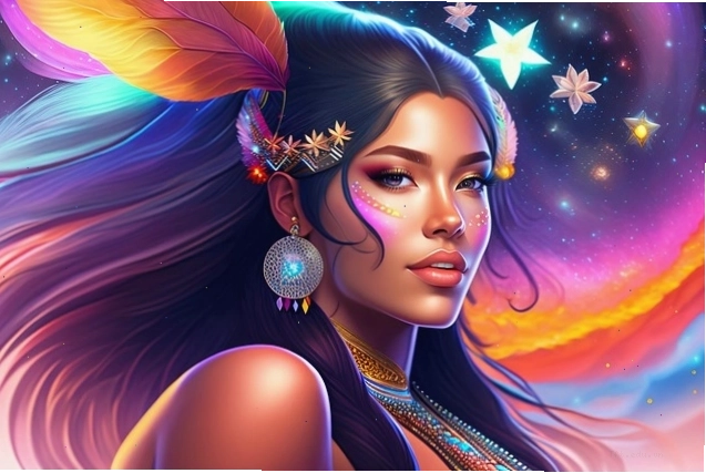 Hình nền 8k digital art với nhân vật người Mỹ bản xứ và phong cảnh ấn tượng