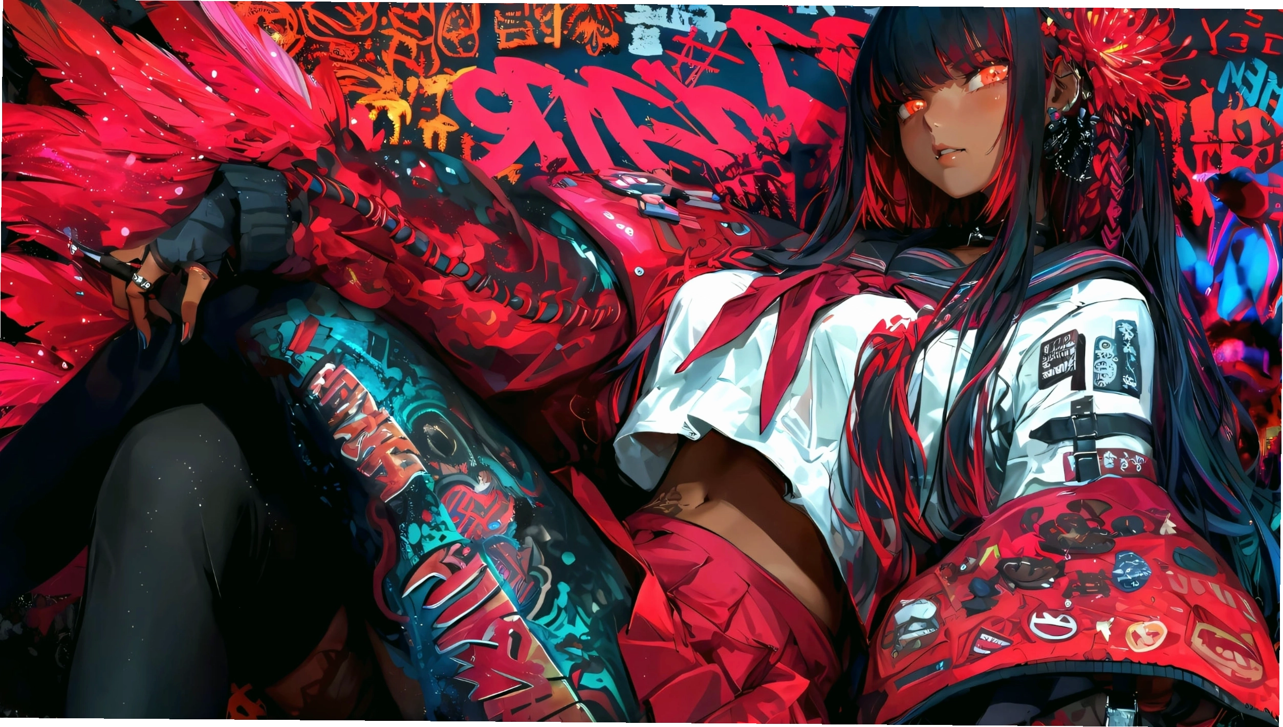 Hình nền anime 4K với yếu tố hoa hồng 3D