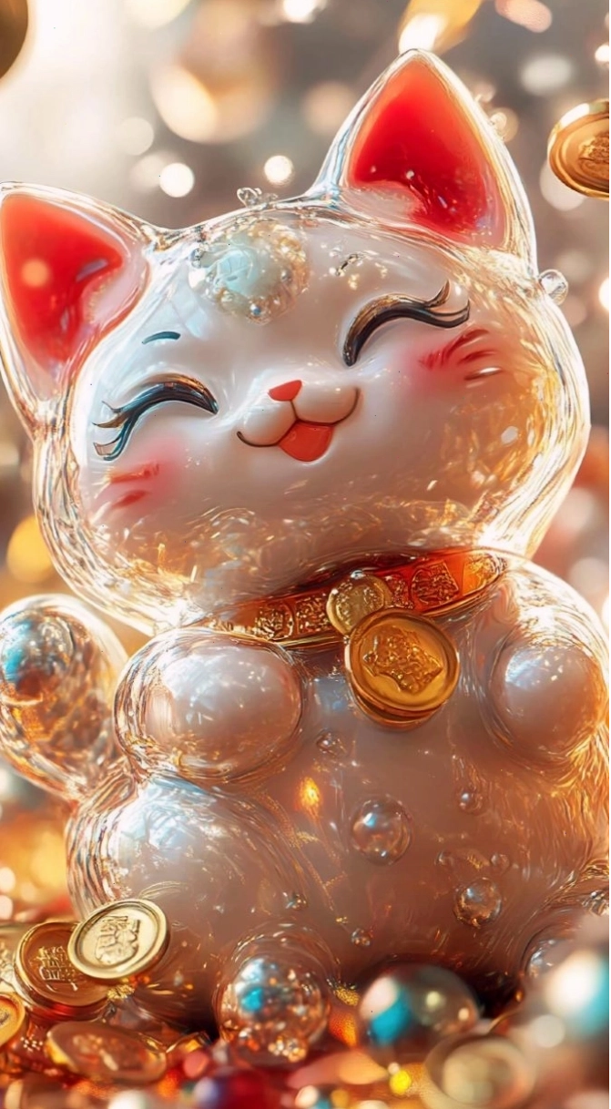 Hình nền cặp mèo thần tài với trang phục truyền thống