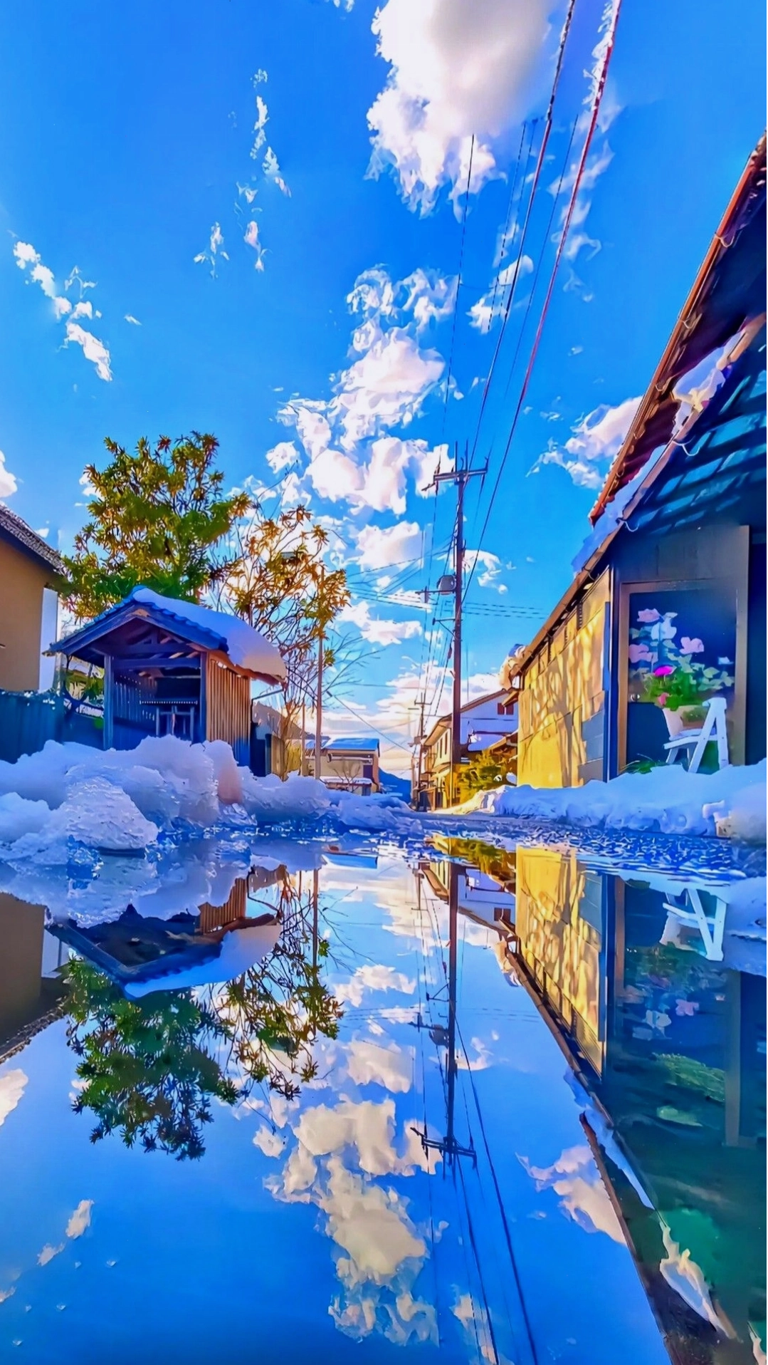 Hình nền điện thoại 4K phong cách chill với bầu trời tím và mây trắng