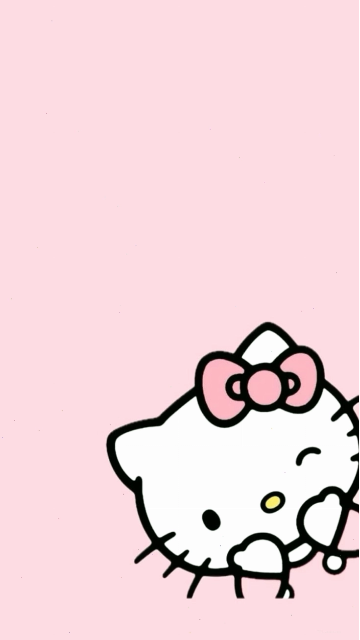 Hình nền Hello Kitty hồng phấn đơn giản với nơ đỏ đặc trưng