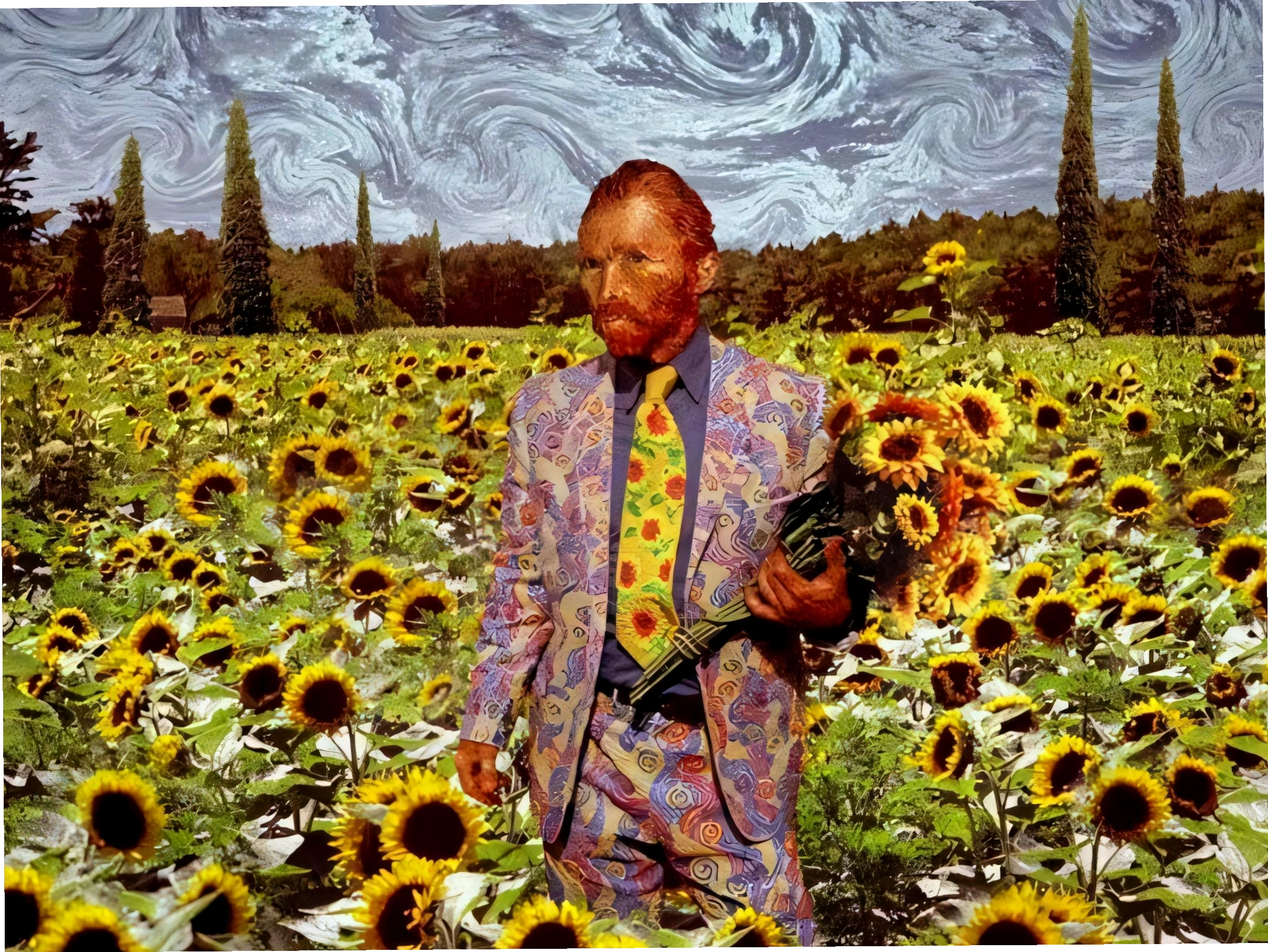 Hình nền hoa hướng dương theo phong cách Van Gogh