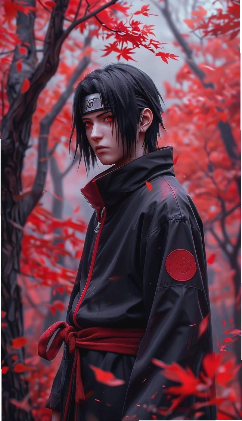 Hình nền Itachi Uchiha với đôi mắt Sharingan rực lửa