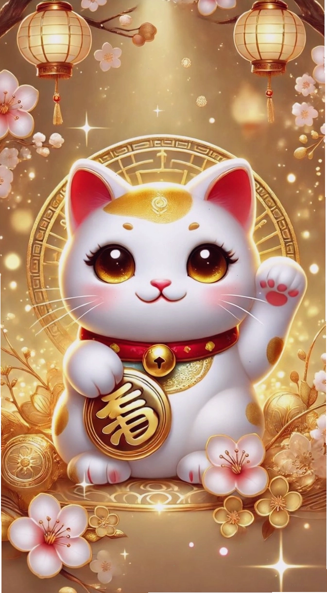 Hình nền mèo thần tài ôm cục vàng lớn