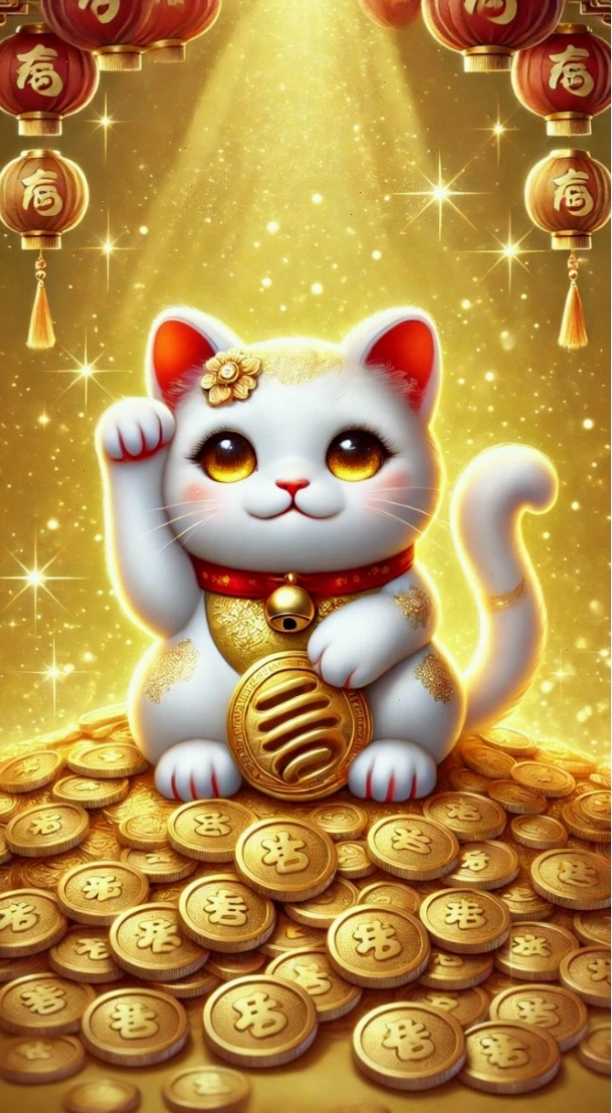 Hình nền mèo thần tài ôm vàng phú quý