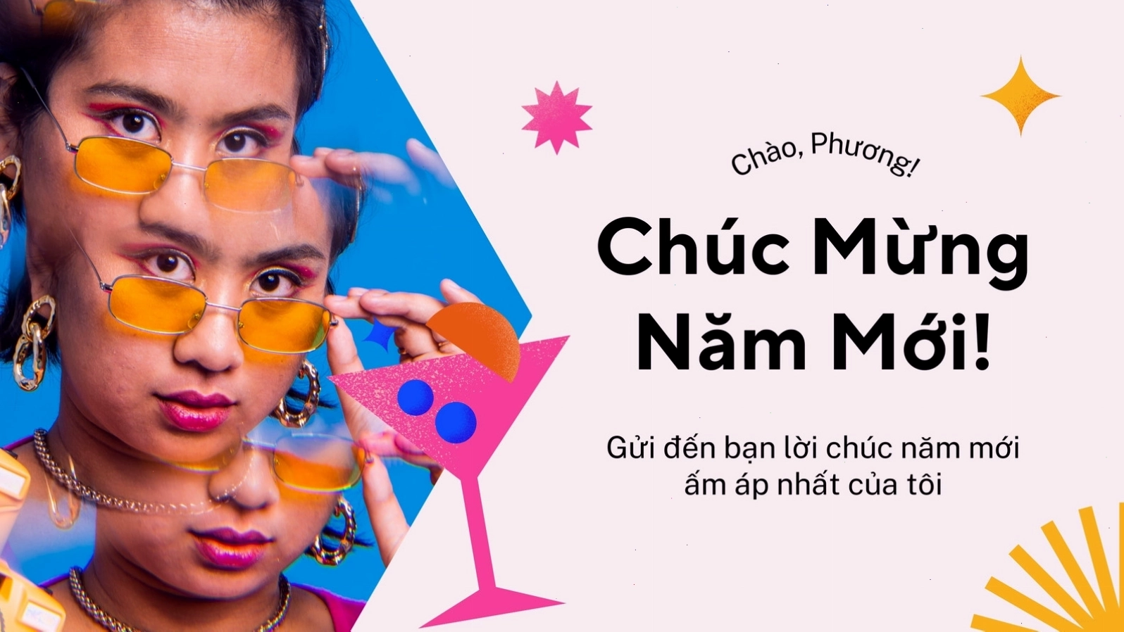 Hình nền năm mới với gam màu tươi sáng và không khí lễ hội