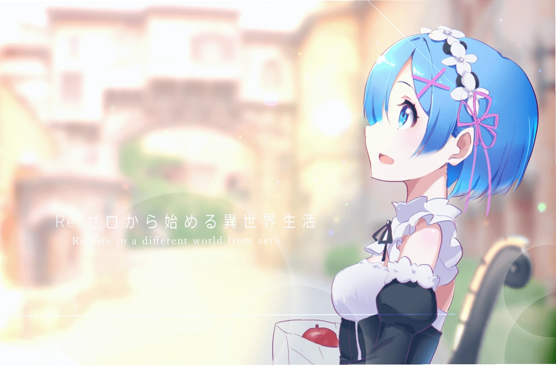 Hình nền Rem anime với tông màu xanh chủ đạo