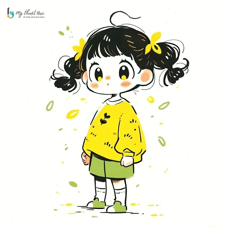 Hình người chibi nữ cute với mái tóc hồng đáng yêu