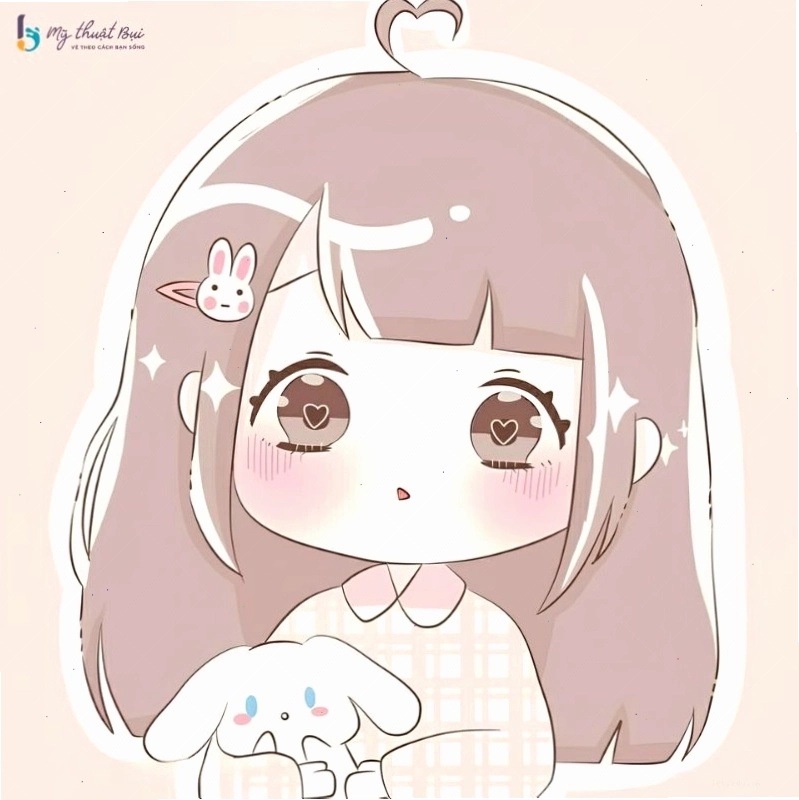 Hình vẽ chibi cô gái theo phong cách anime với đôi mắt to tròn