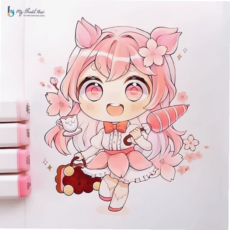 Hoàn thiện đường nét khuôn mặt và thêm kiểu tóc cho nhân vật chibi