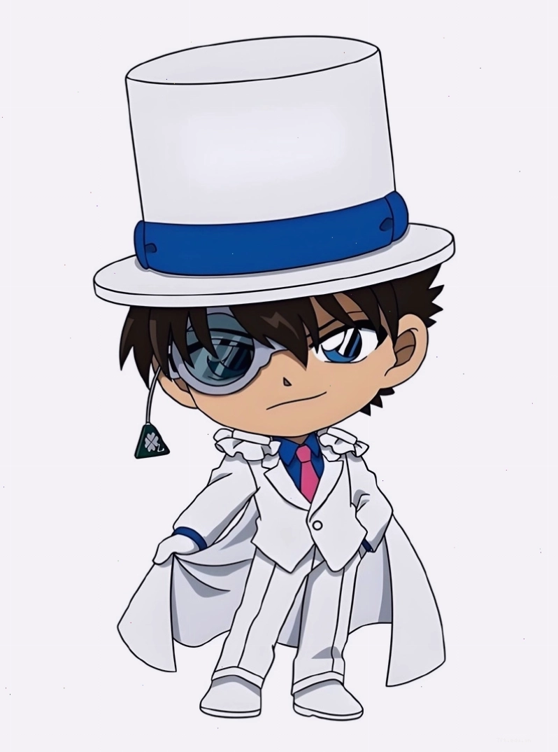 Kaito Kid chibi cười tươi với bộ trang phục tuxedo