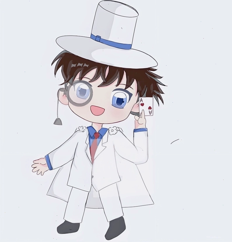 Kaito Kid chibi đang bay lượn trên không trung
