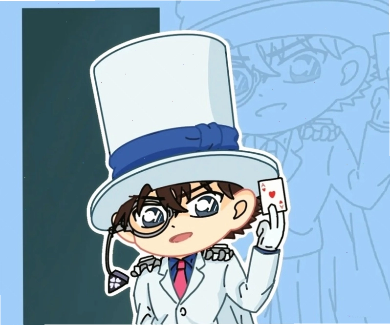 Kaito Kid chibi đang cầm một viên kim cương lấp lánh