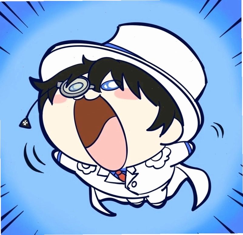 Kaito Kid chibi đang thực hiện cú nhảy vượt chướng ngại vật