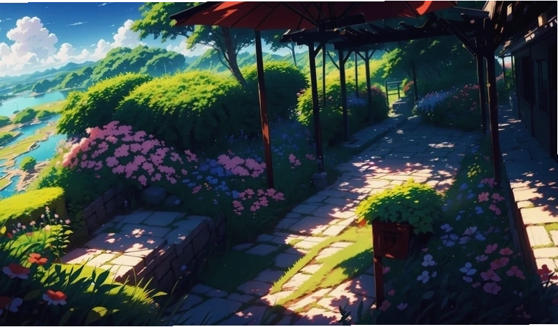 Mặt hồ tĩnh lặng dưới ánh trăng trong tranh phong cảnh anime