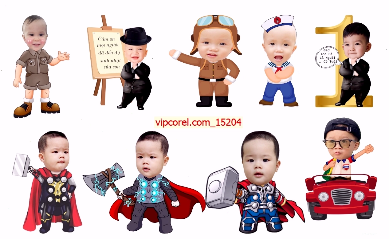 Mẫu chibi sinh nhật bé trai ghép mặt