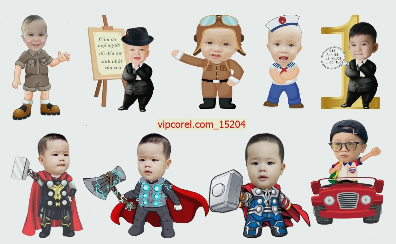 Mẫu chibi sinh nhật bé trai ghép mặt PNG