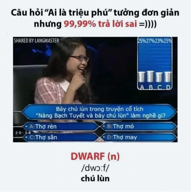 Meme "Ai là triệu phú" về từ "DWARF"