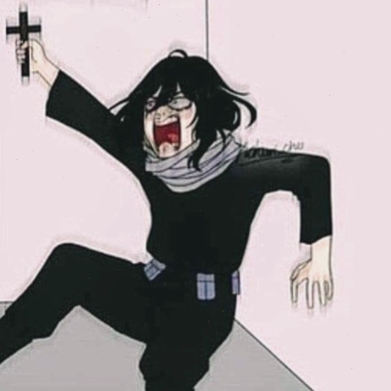 Meme anime cầm thánh giá thể hiện sự sợ hãi