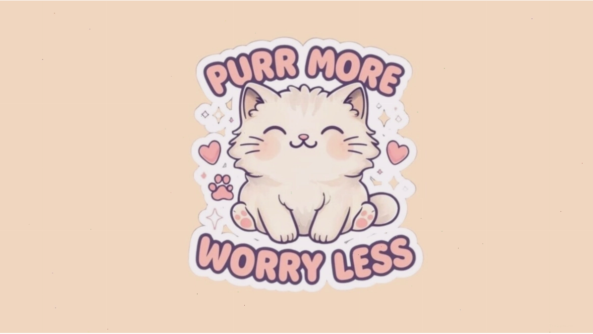 Mèo chibi dễ thương đang ngồi vuốt râu