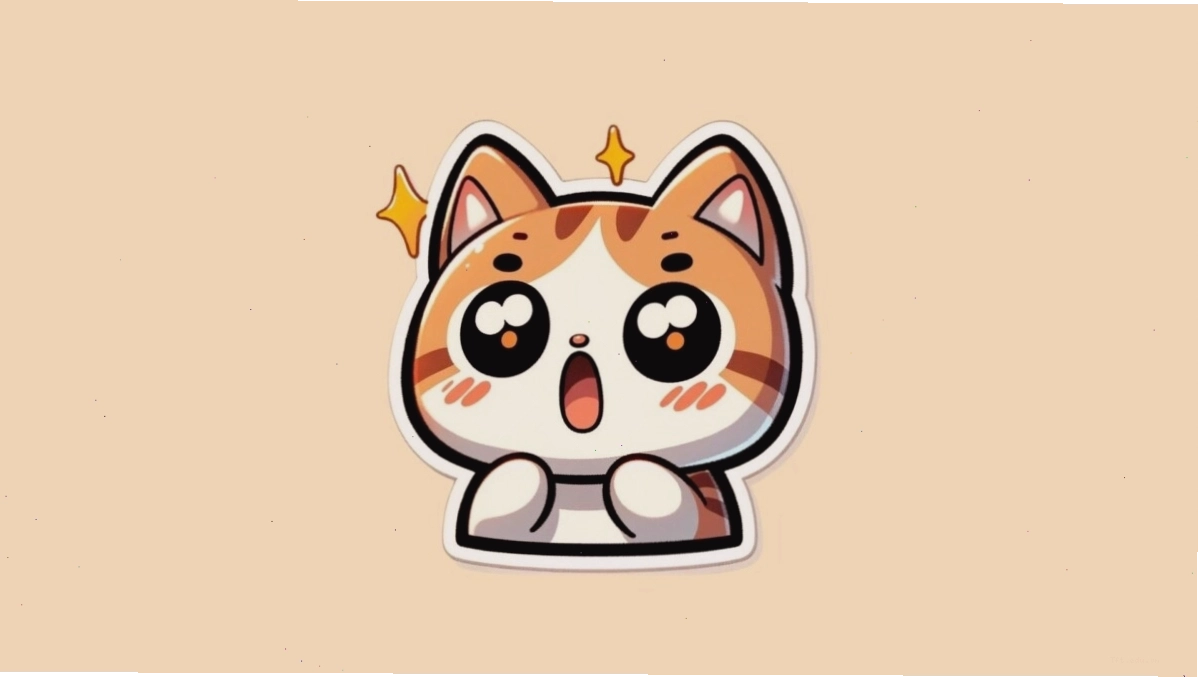 Mèo chibi với biểu cảm ngạc nhiên và thích thú