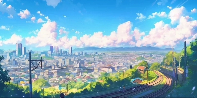 Ngắm cảnh thiên nhiên tươi sáng hình nền đẹp anime phong cảnh