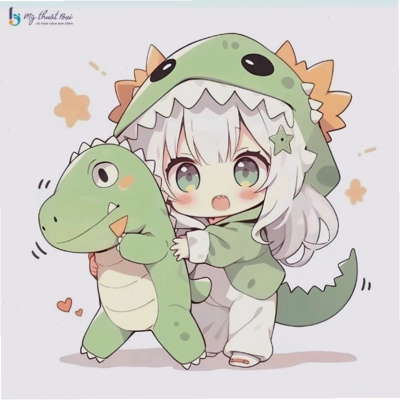 Nhân vật chibi đang thực hiện một hành động vui nhộn