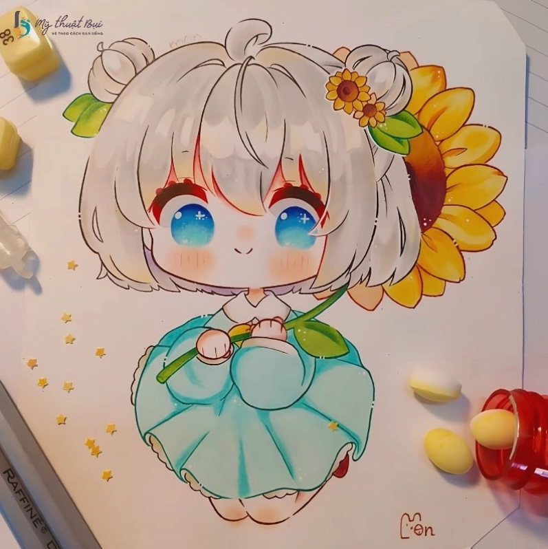 Nhân vật chibi mặc trang phục mùa hè đáng yêu