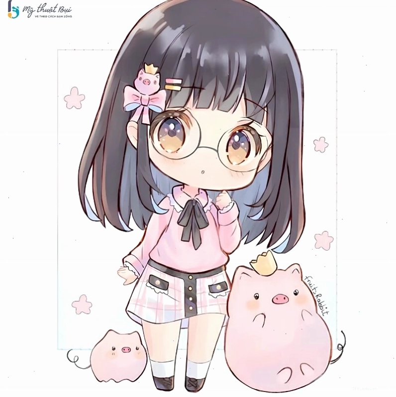 Nhân vật chibi nam đang thực hiện các bước vẽ cơ bản