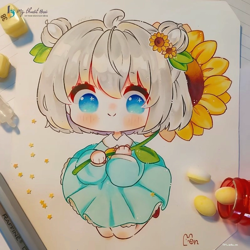 Nhân vật chibi nữ đang đọc sách