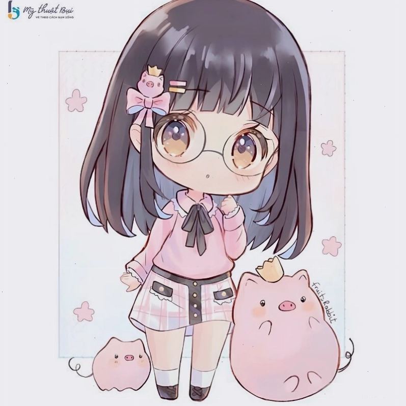 Nhân vật chibi nữ trong trang phục học sinh đáng yêu