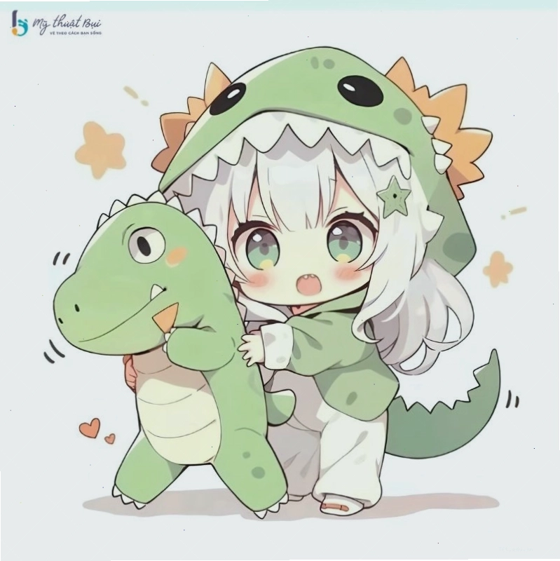 Nhân vật nữ chibi đáng yêu trong trang phục dễ thương