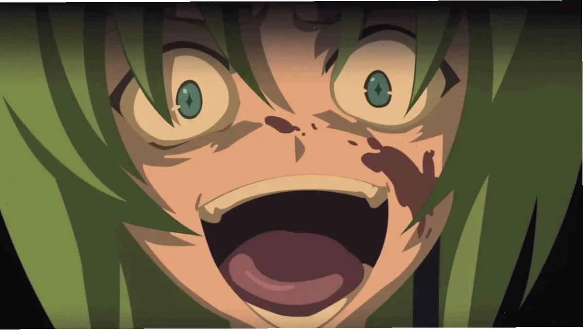 Nhân vật nữ với vết máu trên mặt trong Higurashi When They Cry