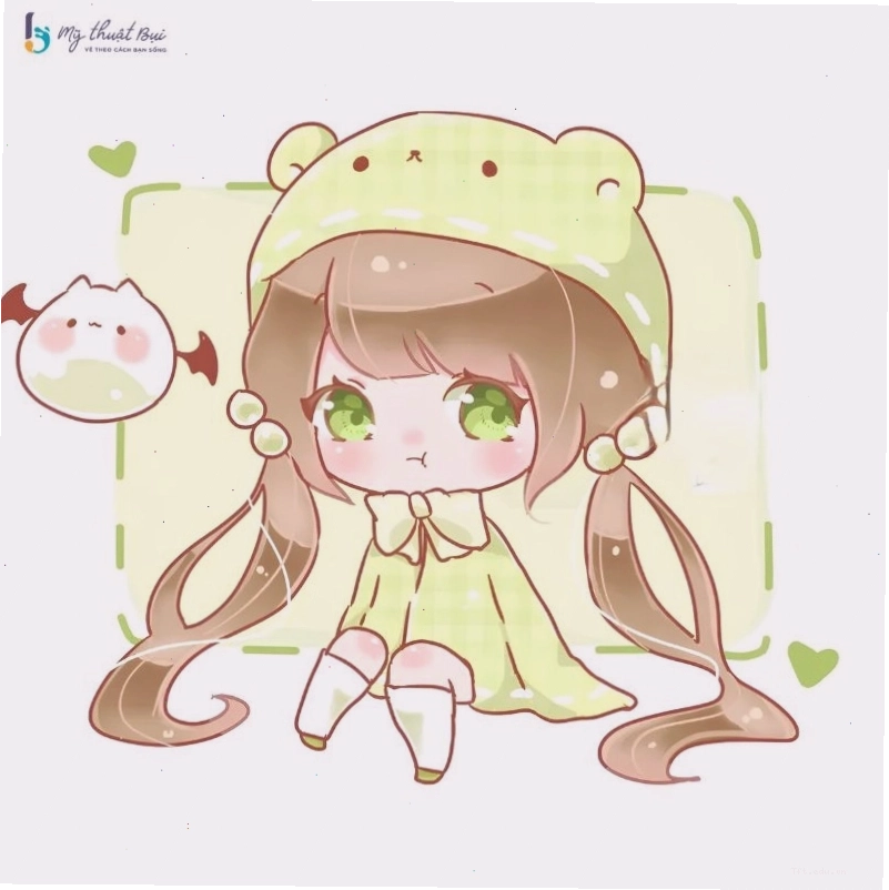 Nữ chibi với phụ kiện dễ thương như nơ và hoa cài tóc
