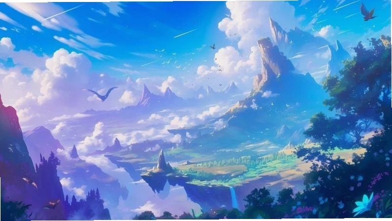 Núi non hùng vĩ trong tranh phong cảnh anime 4k tuyệt đẹp
