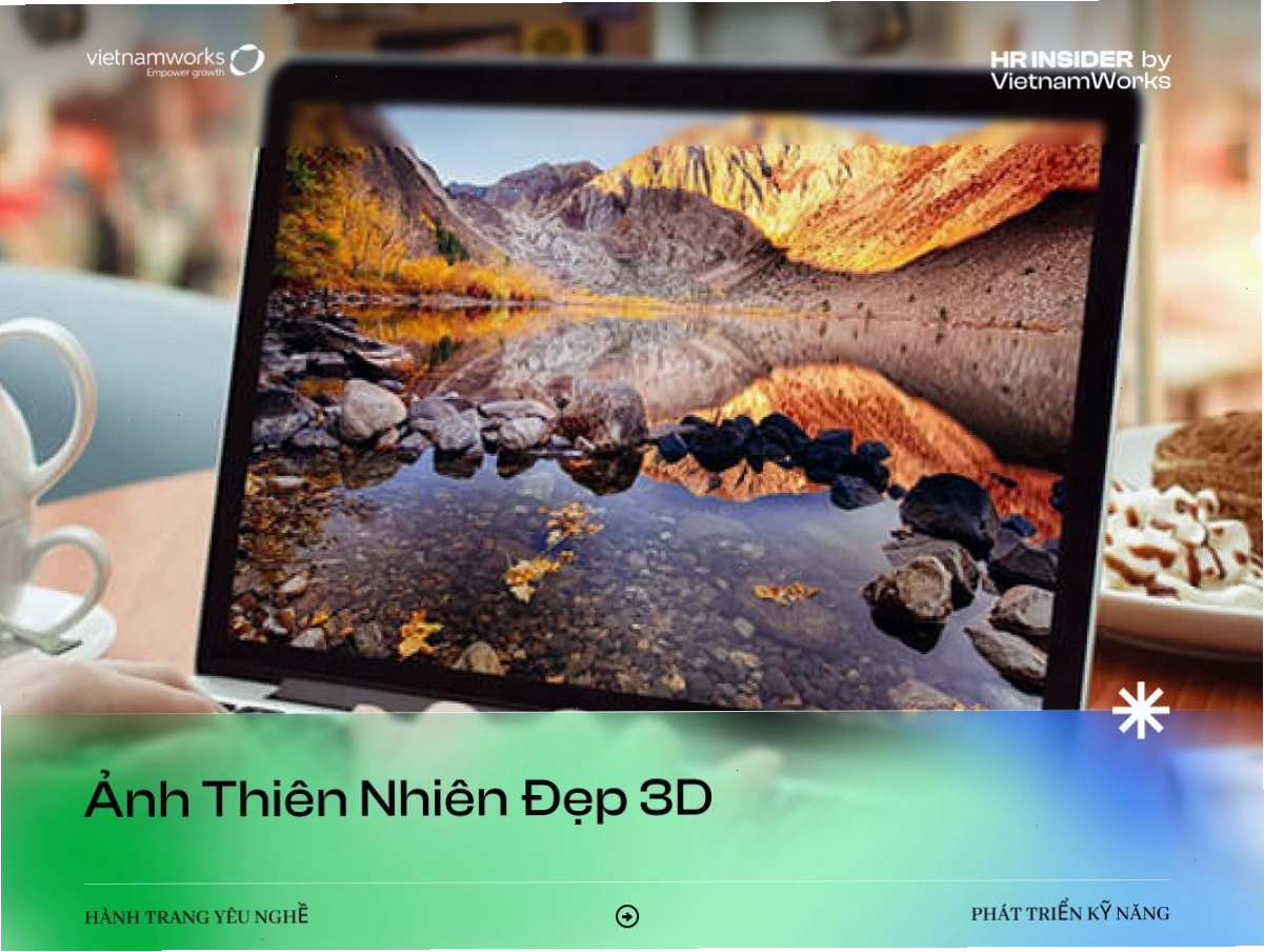 Phong cảnh thiên nhiên 3D với núi non hùng vĩ và dòng sông uốn lượn