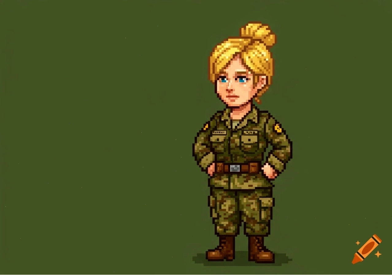 Phụ nữ pixel art tóc vàng mặc quân phục