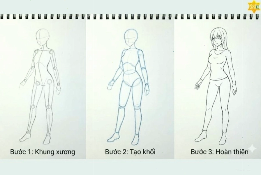 Quy trình 3 bước thực hiện cách vẽ dáng người anime nữ chuẩn xác