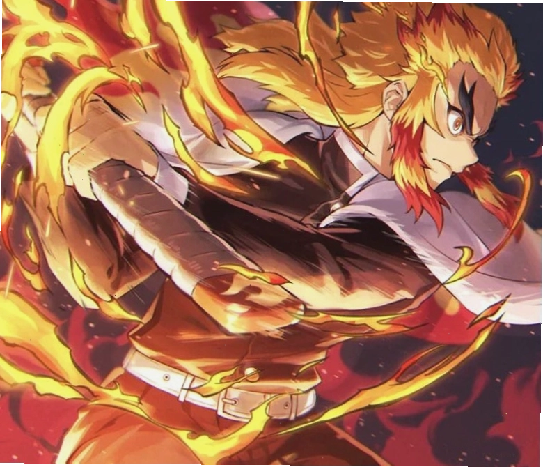 Rengoku chibi trong tư thế chuẩn bị chiến đấu