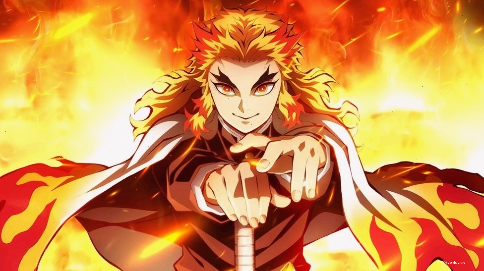 Rengoku chibi với trang phục chiến đấu đặc trưng