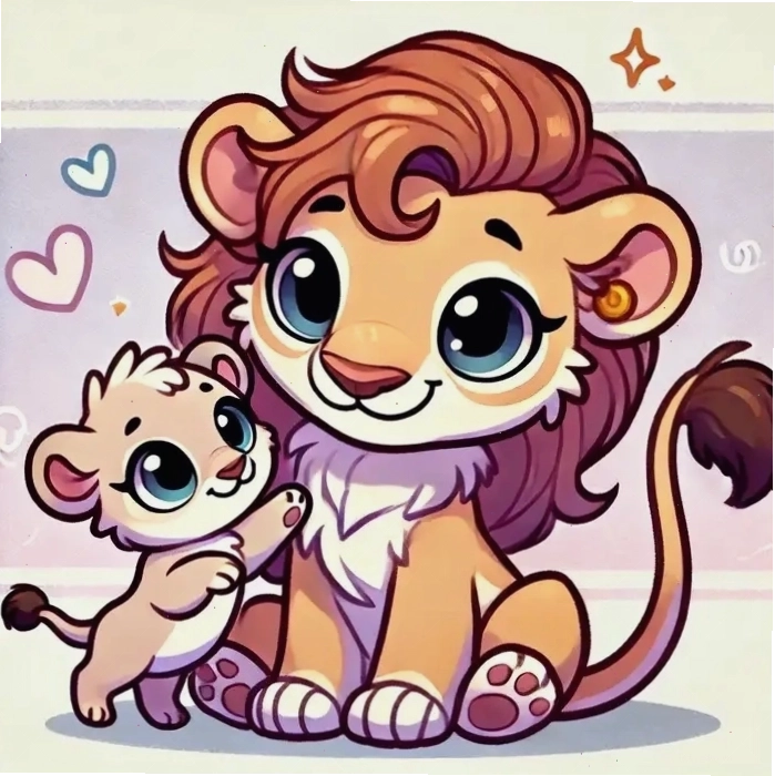 Sư tử chibi với biểu cảm ngộ nghĩnh, đáng yêu
