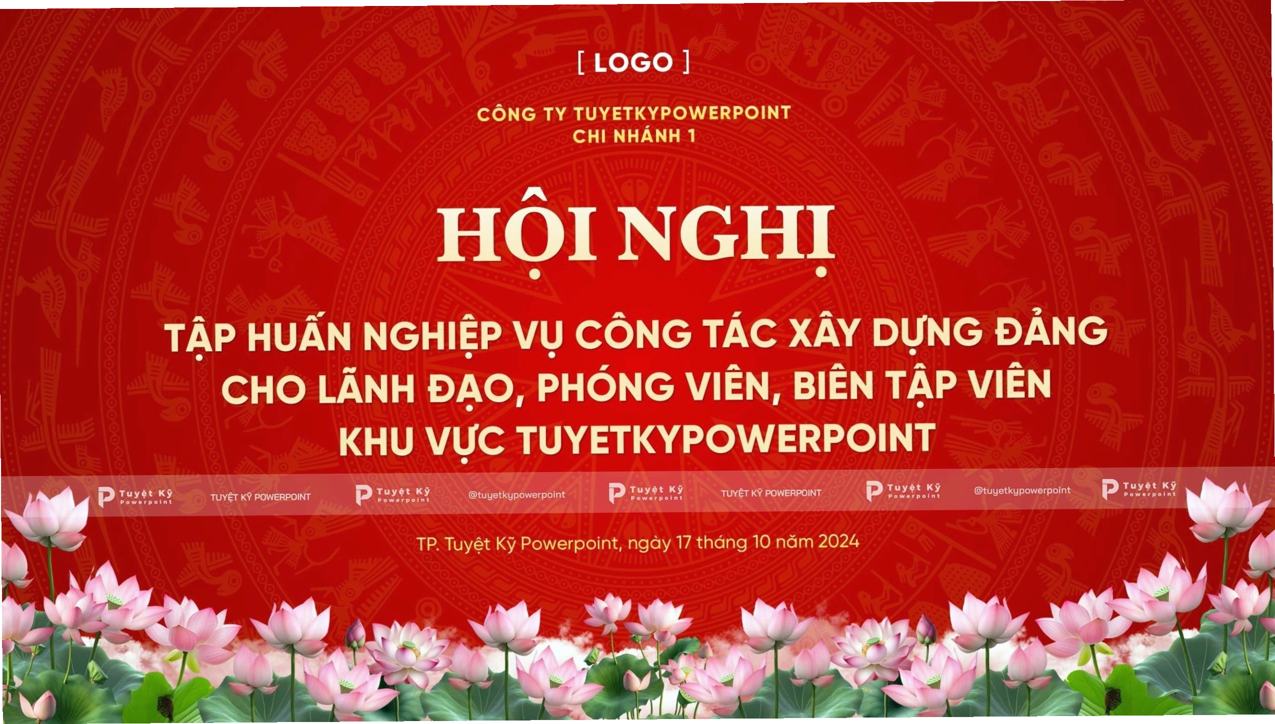Thumbnail mẫu backdrop banner hội nghị trống đồng hoa sen đỏ