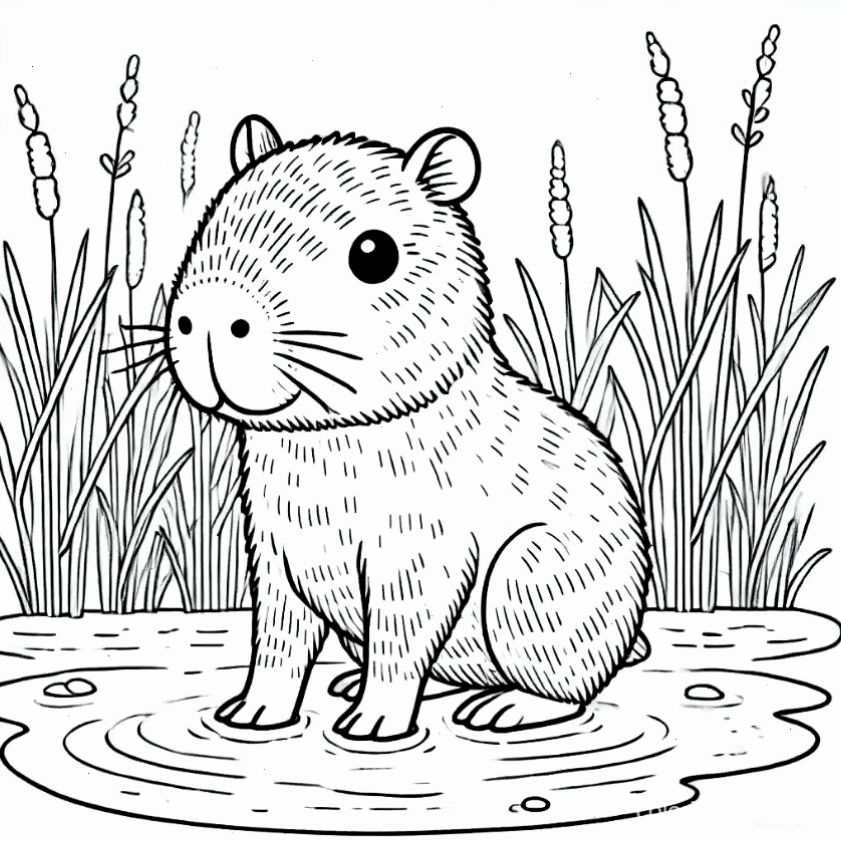 Tranh tô màu capybara chibi số 11 với một vật thể đi kèm