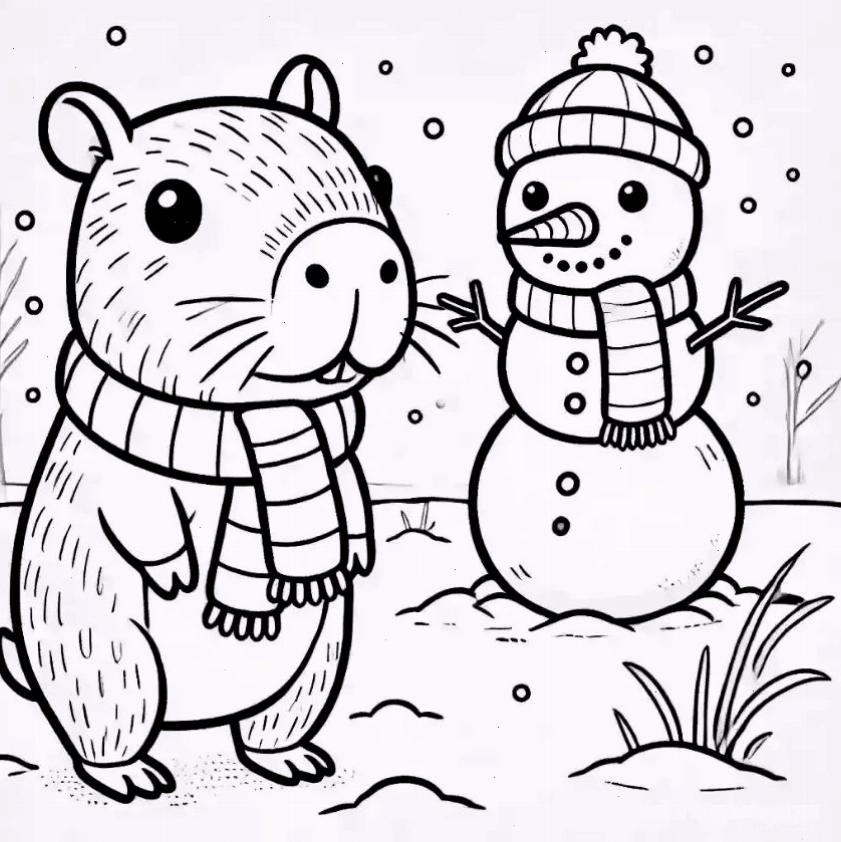 Tranh tô màu capybara chibi số 14 với nét vẽ mềm mại