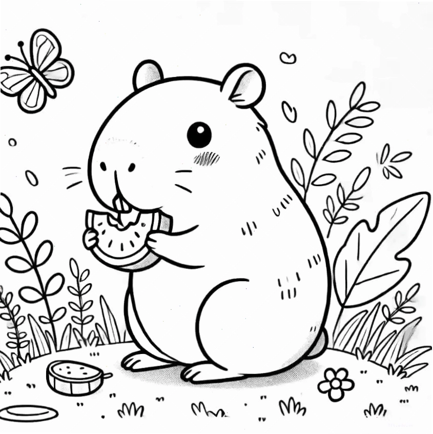 Tranh tô màu capybara chibi số 15 đang vui đùa