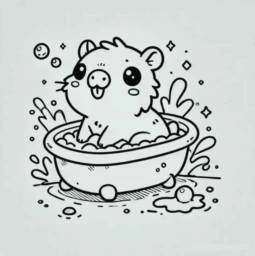 Tranh tô màu capybara chibi số 17 trong một tình huống ngộ nghĩnh